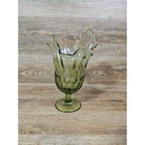 Fenton Colonial Green Thumbprint Handkerchief Footed Glass Swung Vase